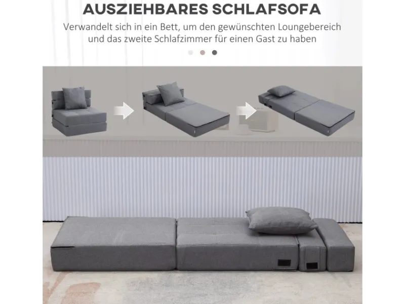 HOMCOM Sessel|Kissen^Schlafsessel Klappbar 2-in-1 mit Bettfunktion Kissen