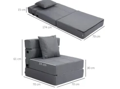 HOMCOM Sessel|Kissen^Schlafsessel Klappbar 2-in-1 mit Bettfunktion Kissen
