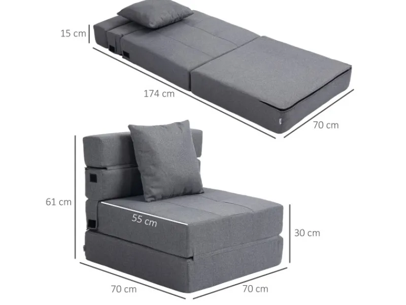 HOMCOM Sessel|Kissen^Schlafsessel Klappbar 2-in-1 mit Bettfunktion Kissen