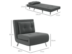 HOMCOM Sessel|Kissen^Schlafsessel mit Bettfunktion Kissen 77 x 88 x 83 cm