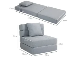 HOMCOM Kissenbezüge|Sofas^Schlafsessel Polybaumwolle Schaumstoff Hellgrau 70L x 70B x 61H cm