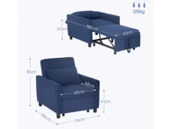 HOMCOM Sessel^Schlafsessel Polyester Eukalyptusholz 74L x 84B x 81H cm