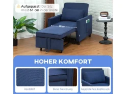 HOMCOM Sessel^Schlafsessel Polyester Eukalyptusholz 74L x 84B x 81H cm