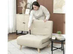 HOMCOM Schlafsessel Polyester Stahl Beige 72L x 78B x 79H cm