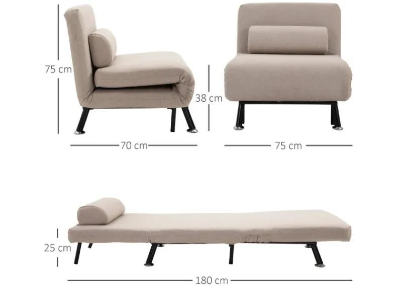 HOMCOM Schlafsessel Stahl Polyester 75L x 70B x 75H cm