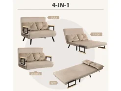 HOMCOM Kissen^Schlafsofa mit Bettfunktion Rückenkissen 102 x 73 x 81 cm