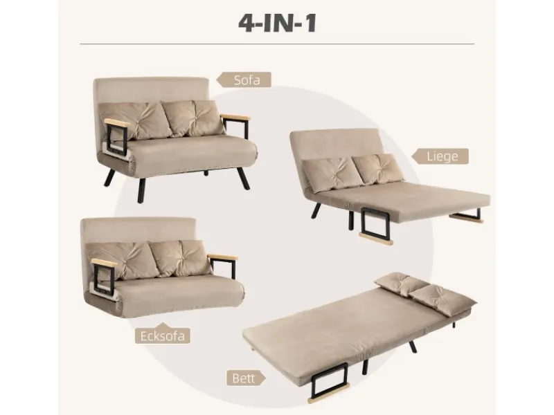 HOMCOM Kissen^Schlafsofa mit Bettfunktion Rückenkissen 102 x 73 x 81 cm