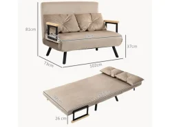 HOMCOM Kissen^Schlafsofa mit Bettfunktion Rückenkissen 102 x 73 x 81 cm