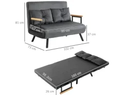 HOMCOM Sofas^Schlafsofa mit Bettfunktion Rückenkissen 102B x 73T x 81H cm
