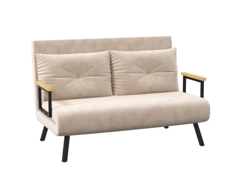 HOMCOM Kissen^Schlafsofa mit Rückenkissen Stahl Polyester Beige 102L x 73B x 81H cm