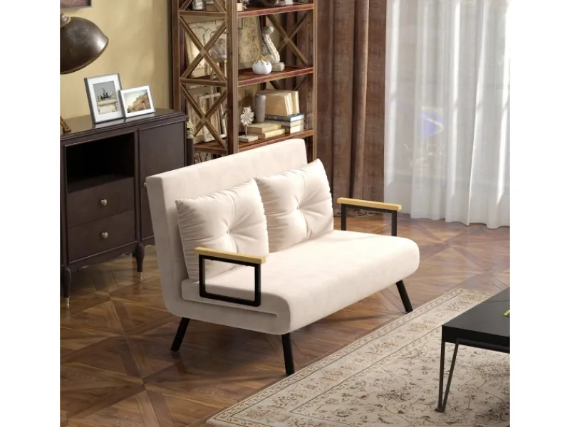 HOMCOM Kissen^Schlafsofa mit Rückenkissen Stahl Polyester Beige 102L x 73B x 81H cm