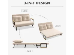 HOMCOM Kissen^Schlafsofa mit Rückenkissen Stahl Polyester Beige 102L x 73B x 81H cm