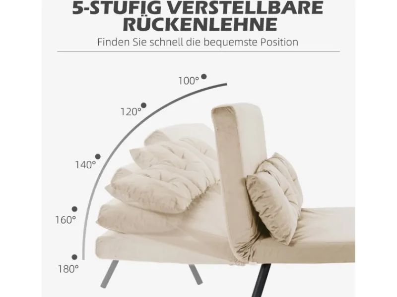 HOMCOM Kissen^Schlafsofa mit Rückenkissen Stahl Polyester Beige 102L x 73B x 81H cm