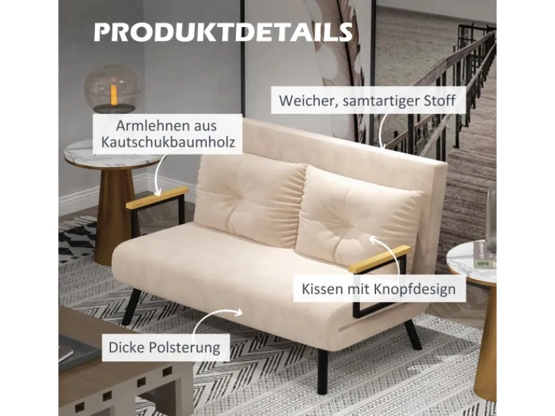 HOMCOM Kissen^Schlafsofa mit Rückenkissen Stahl Polyester Beige 102L x 73B x 81H cm