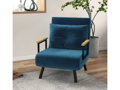 HOMCOM Schlafsofa mit Rückenkissen Stahl Polyester Blau 63L x 73B x 81H cm