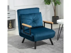 HOMCOM Schlafsofa mit Rückenkissen Stahl Polyester Blau 63L x 73B x 81H cm
