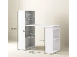 HOMCOM Büroregale^Schreibtisch mit Regal Laptoptisch Büroregal Weiß 120 x 55 x 120 cm