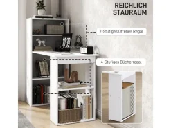 HOMCOM Büroregale^Schreibtisch mit Regal Laptoptisch Büroregal Weiß 120 x 55 x 120 cm
