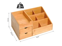 HOMCOM Aufbewahrung^Schreibtisch-Organiser Bambus Natur L33 x B20,5 x H15,5 cm