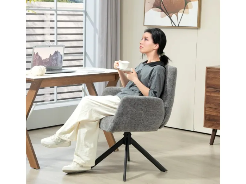 HOMCOM Sessel^Sessel Drehbar Loungesessel mit Armlehne für Wohnzimmer Schlafzimmer Dunkelgrau