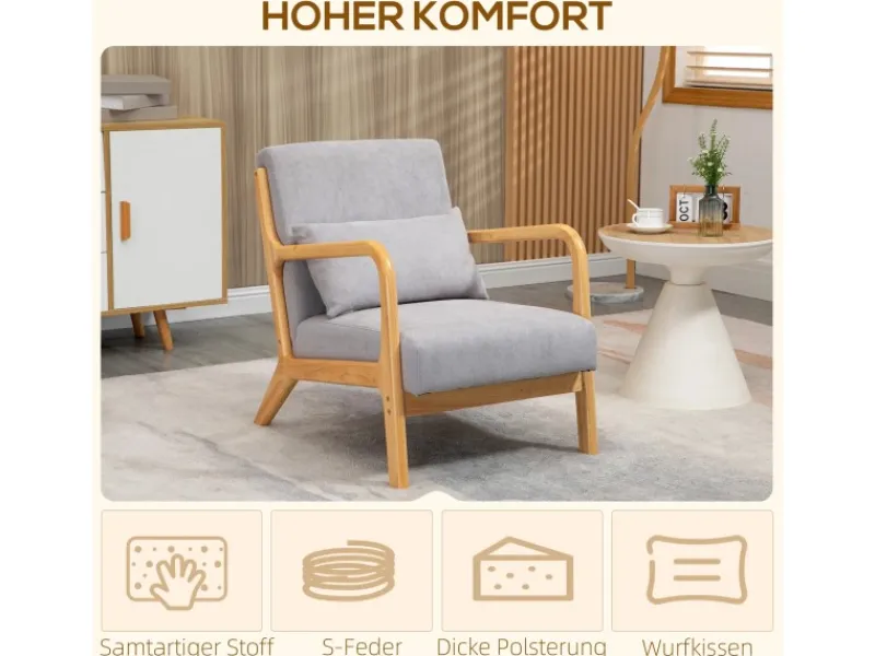 HOMCOM Sessel mit Armlehne Polyester Grau 61B x 78T x 76H cm