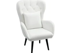 HOMCOM Sessel mit Holzbeine Polyester Weiß 88L x 75B x 106H cm