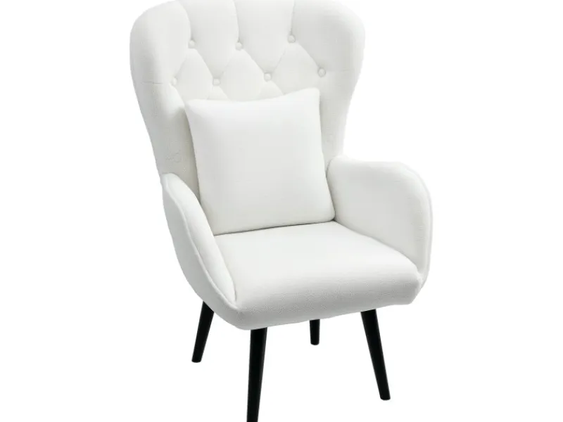 HOMCOM Sessel mit Holzbeine Polyester Weiß 88L x 75B x 106H cm