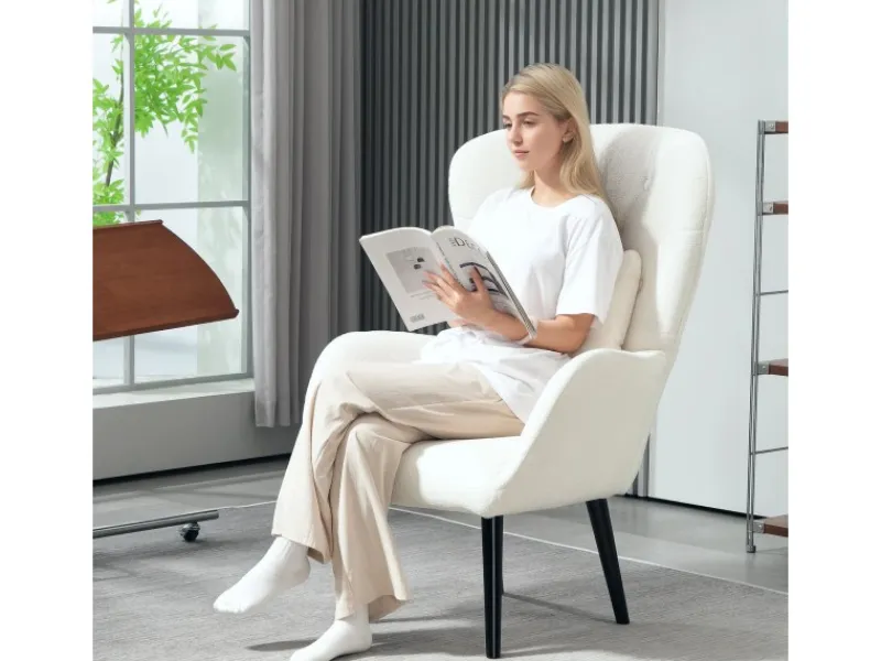 HOMCOM Sessel mit Holzbeine Polyester Weiß 88L x 75B x 106H cm