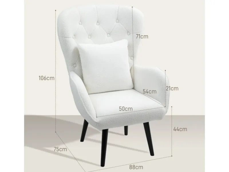 HOMCOM Sessel mit Holzbeine Polyester Weiß 88L x 75B x 106H cm