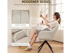 HOMCOM Sessel^Sessel Wohnzimmer Loungesessel mit Stahlbeine Samtoptik für Schlafzimmer Beige