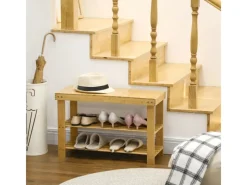 HOMCOM Sitzbänke^Sitzbank mit 3 Etagen aus Bambus für 6 Paar Schuhe Natur 70 x 28 x 45cm