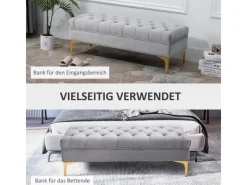 HOMCOM Hocker|Sitzbänke^Sitzbank mit Erhöhten Beinen Schlafzimmer Samt Hellgrau 118 x 45 x 42 cm