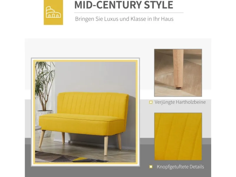 HOMCOM 2-Sitzer Stoffsofa Holz Schaumstoff 117 x 56,5 x 77 cm