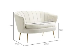 HOMCOM Sofas^2-Sitzer-Sofa Polyester Metall Cremeweiß 130L x 77B x 77H cm