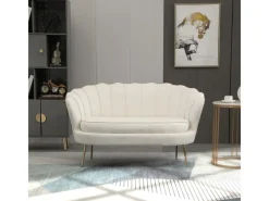 HOMCOM Sofas^2-Sitzer-Sofa Polyester Metall Cremeweiß 130L x 77B x 77H cm