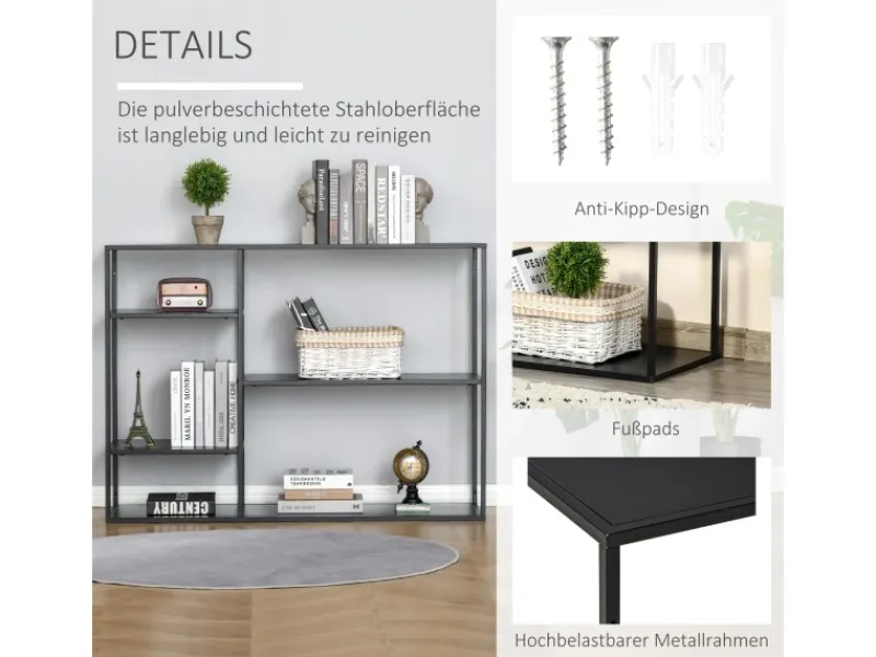 HOMCOM Standregal mit 5 Offenen Fächern Metall 120 x 35 x 87,5 cm