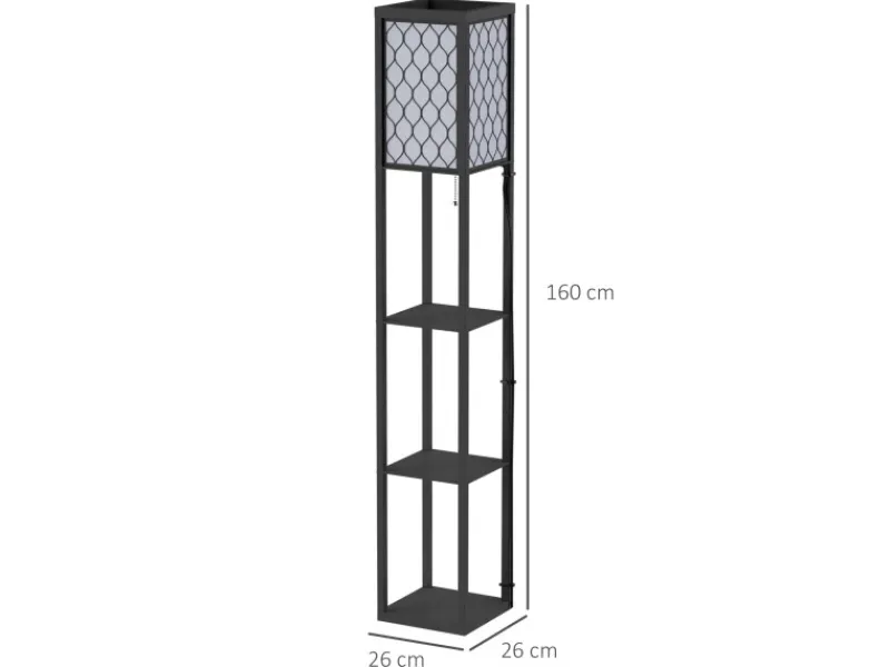 HOMCOM Holzregale^Stehleuchte mit Regalen E27 bis 40W Holz Schwarz 26 x 26 x 160 cm