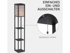 HOMCOM Holzregale^Stehleuchte mit Regalen E27 bis 40W Holz Schwarz 26 x 26 x 160 cm