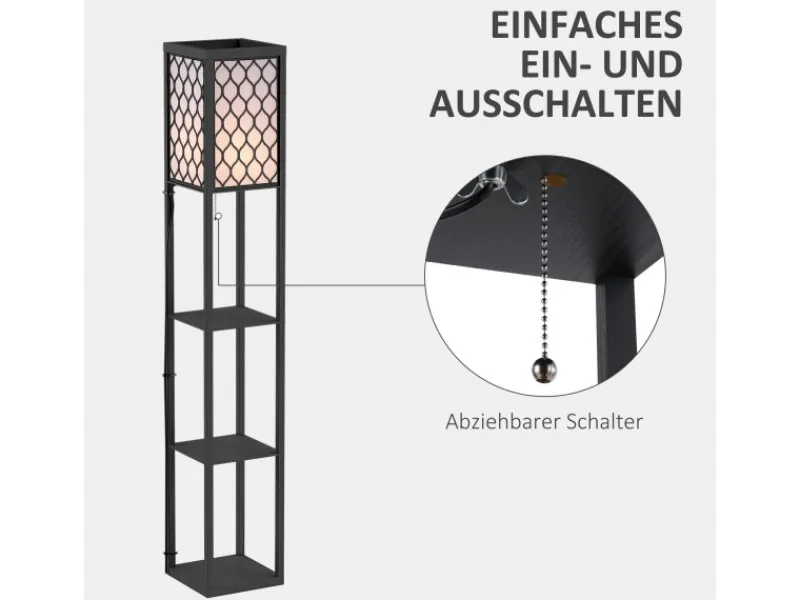 HOMCOM Holzregale^Stehleuchte mit Regalen E27 bis 40W Holz Schwarz 26 x 26 x 160 cm