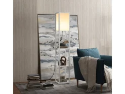 HOMCOM Stehleuchte mit Regalen E27 Holz Weiß 26 x 26 x 160 cm Ohne Glühbirne