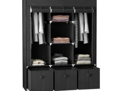 HOMCOM Schränke|Aufbewahrung^Stoffschrank mit Kleiderstangen Schubladen Faltbar Schwarz 125x43x162,5cm