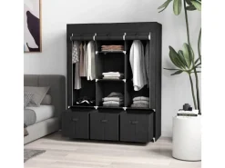 HOMCOM Schränke|Aufbewahrung^Stoffschrank mit Kleiderstangen Schubladen Faltbar Schwarz 125x43x162,5cm