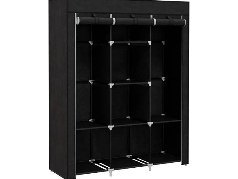 HOMCOM Bettwäsche^Stoffschrank mit Kleiderstange 8 Ebenen Faltbar Schwarz 125 x 43 x162,5cm
