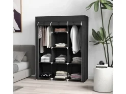 HOMCOM Bettwäsche^Stoffschrank mit Kleiderstange 8 Ebenen Faltbar Schwarz 125 x 43 x162,5cm