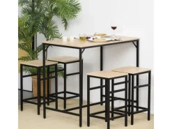 HOMCOM 5-Teiliges Bartisch-Set Eiche Schwarz 100 x 60 x 88 cm