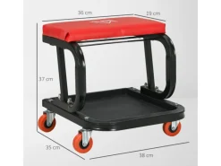 HOMCOM Kissen|Hocker^Werkstatthocker mit Ablage Gepolstert Sitzkissen Stahl Rot