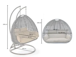 Home Deluxe Kissen^Hängesessel Twin aus Polyrattan mit Regenabdeckung Grau