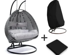 Home Deluxe Kissen^Hängesessel Twin aus Polyrattan mit Regenabdeckung Grau