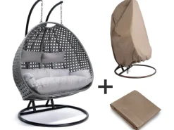 Home Deluxe Kissen^Hängesessel Twin aus Polyrattan mit Regenabdeckung Grau
