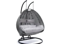 Home Deluxe Kissen^Hängesessel Twin aus Polyrattan mit Regenabdeckung Grau